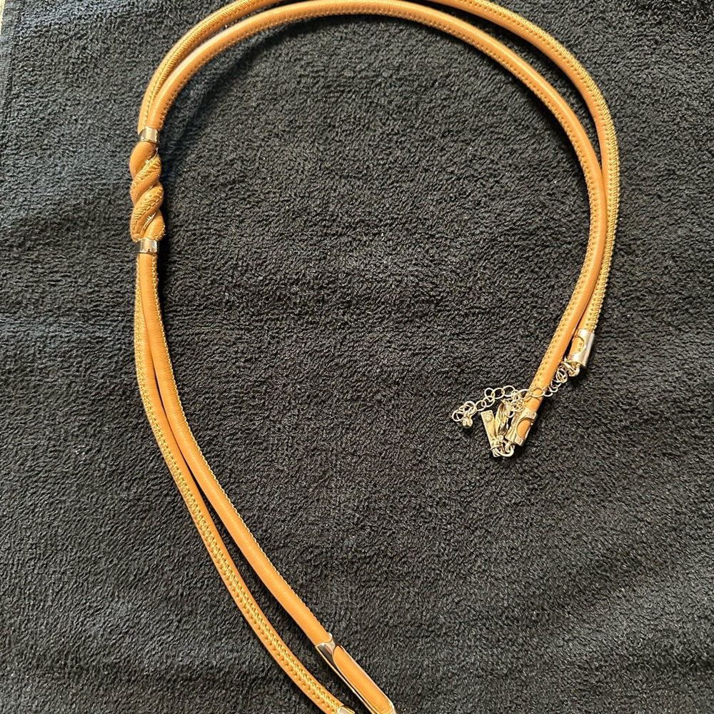 White House Black Market Gold and Leather Necklace